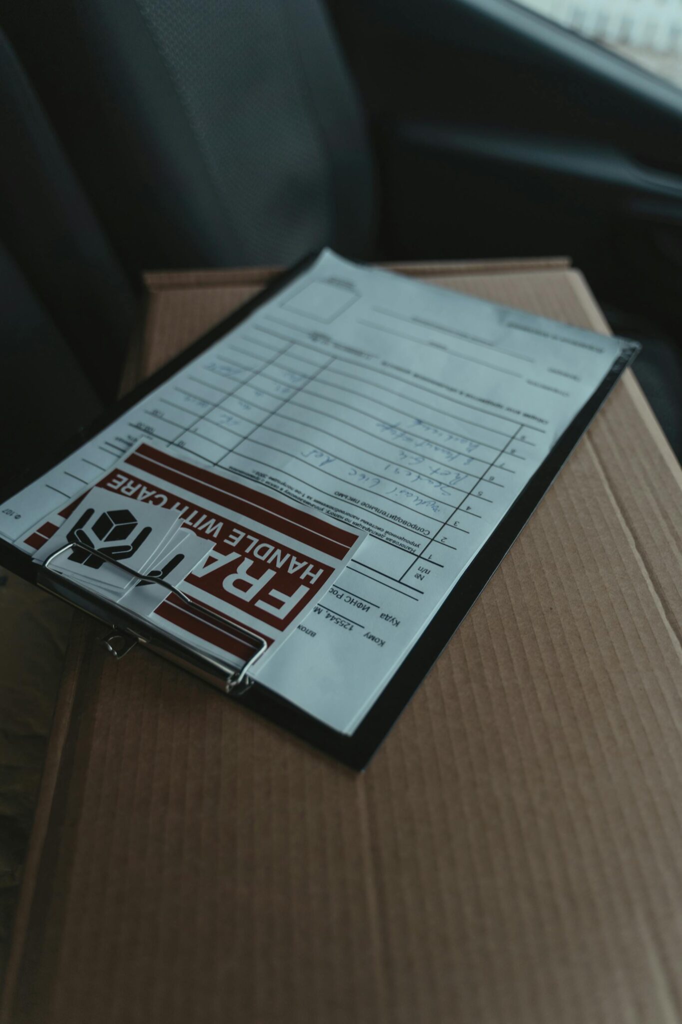 Kurjeris ruošiantis siuntą transportavimui į užsienį.